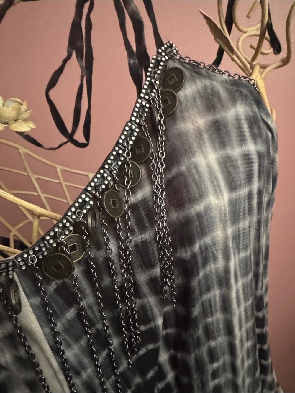 Sugar Lips Black White Tie-Dye Halter Dress - Size M - Picture 2 of 8